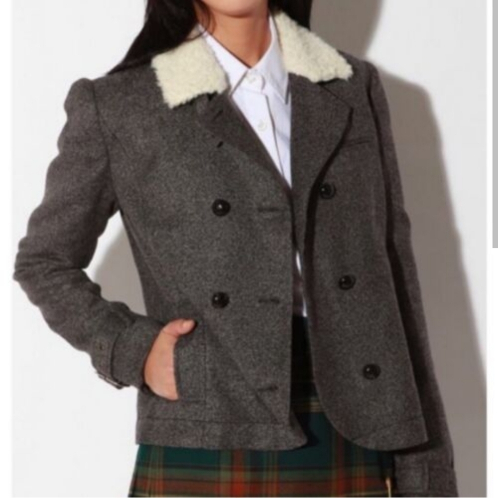 NWT Urban Outfitters BDG Fleece Collar Coat in Gray size Small